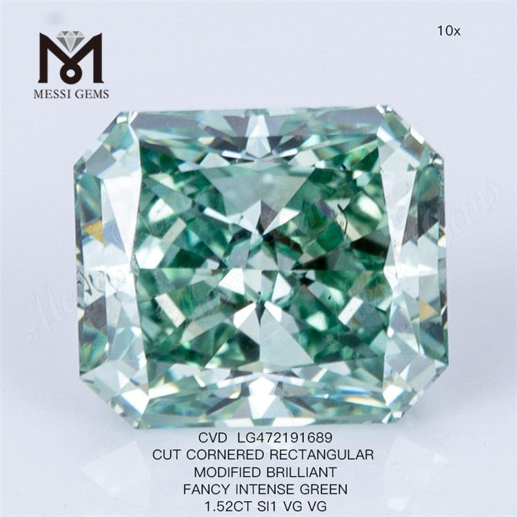 1.52ct ファンシー グリーン Cvd ダイヤモンド 長方形 ラボ グロウン グリーン ダイヤモンド