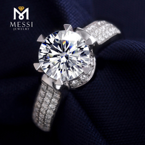 モアッサナイトダイヤモンドリング6つの爪セット18Kホワイトゴールドジュエリーリング男性と女性の婚約指輪