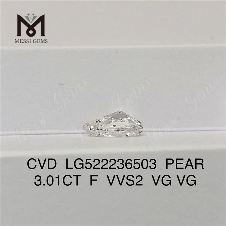 3.01CT F VVS2 VG VG CVD ペアシェイプ ラボ グロウン ダイヤモンド 