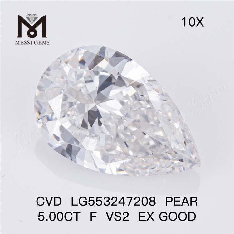 5.00ct F VS2 EX 良好なペアシェイプ 合成ダイヤモンド 高品質