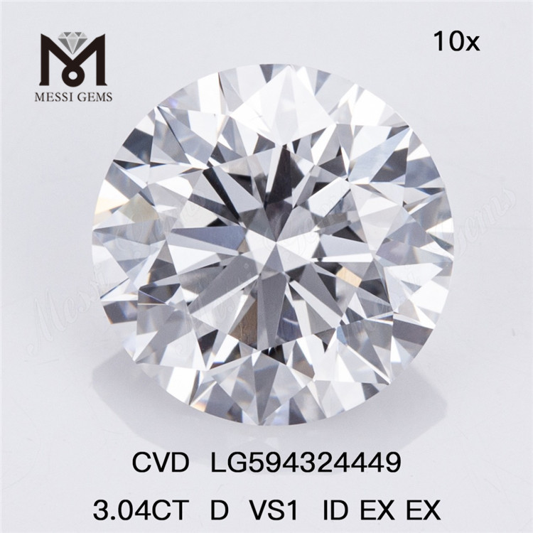  3.04CT D VS1 ID EX EX ラウンド CCVD 成長ダイヤモンド LG594324449