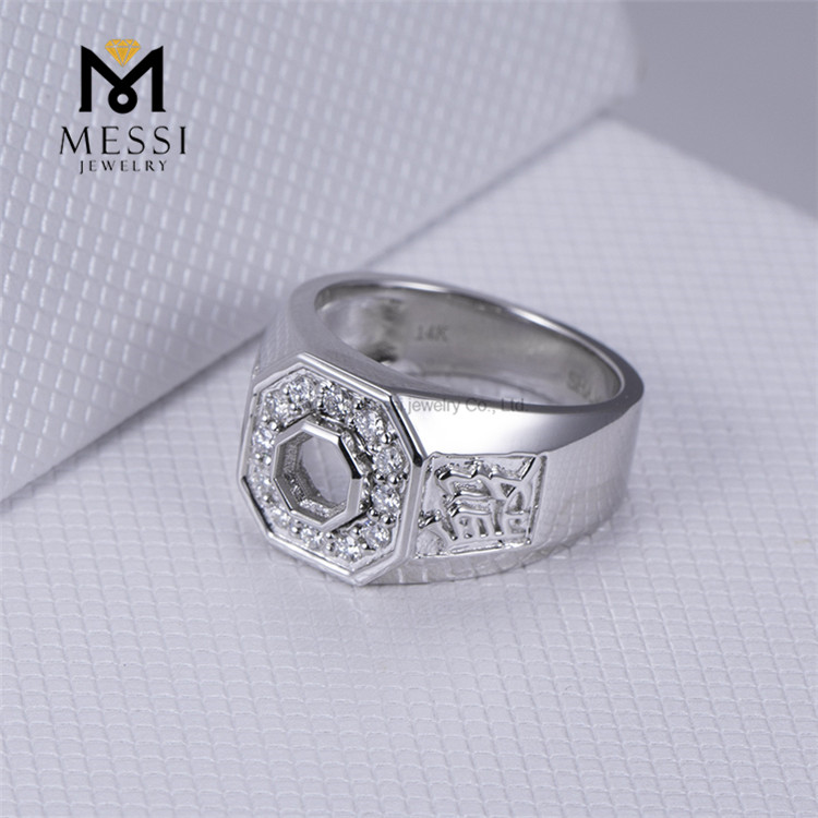 彼のためのレタリング デザイン 14K ホワイト ゴールド 8.1g ラボ ダイヤモンド結婚指輪 - 永遠の始まり