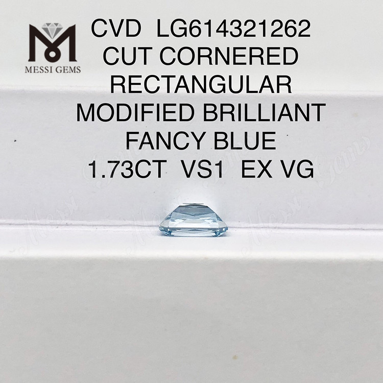 1.73 CT ラボ グロウン シミュレート ダイヤモンド VS1 長方形ブルー CVD LG614321262丨Messigems